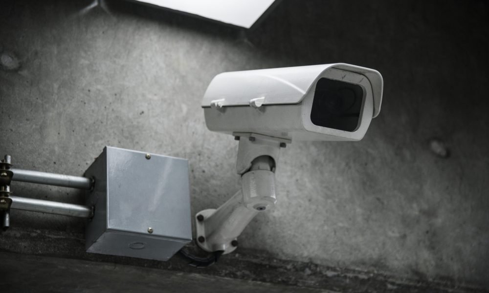 Closeup of CCTV camera on the wall